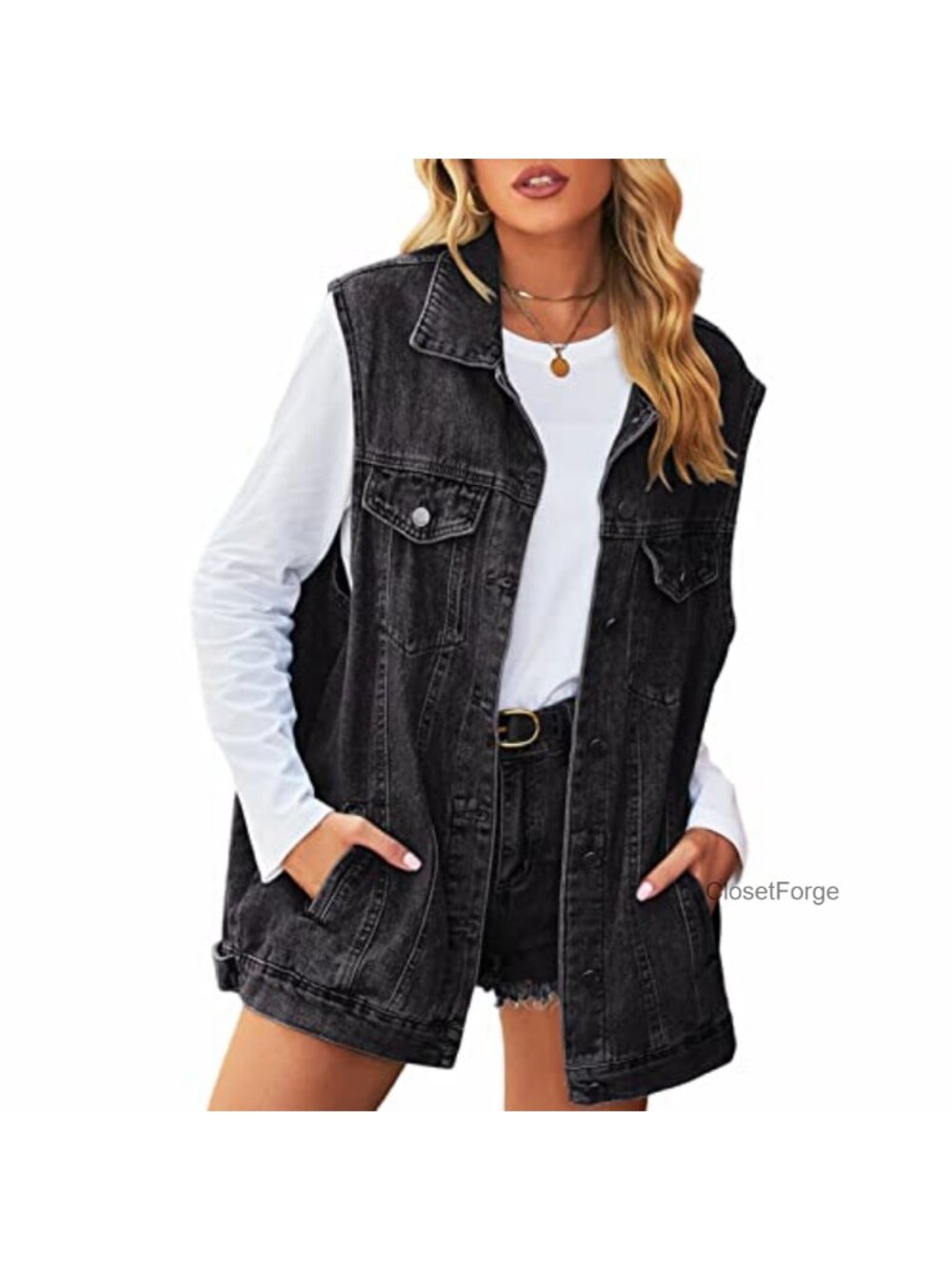 Vintage Denim Vest Casual Oversized Sleeveless Button Down Jean Vest With